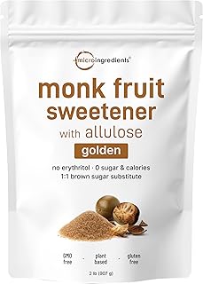 Micro Ingredients Golden Monk Fruit Sweetener Allulose, 2 lbs | No Erythritol, No Aftertaste, 1:1 Brown Sugar Substitute | Zero Calorie, Great for Drinks, Coffee, Tea, Cookies | Keto, Vegan, Non-GMO