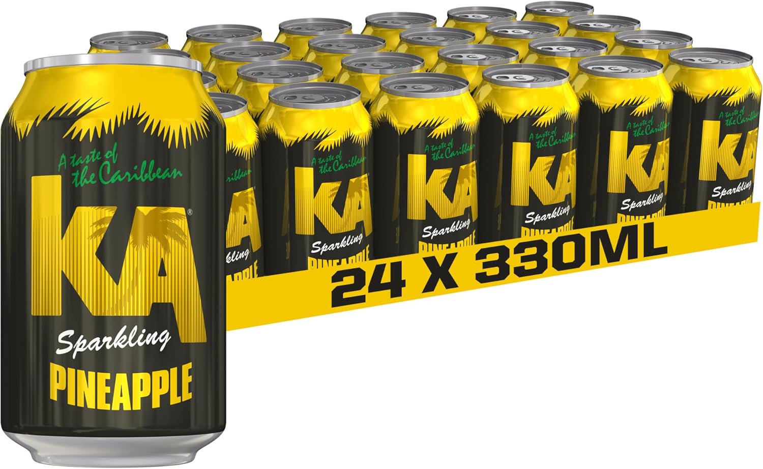 KA Caribbean Pineapple Fizzy Drinks - Traditional & Authentic Caribbean Jamaican Style Sparkling Drink - Soft Drinks Multipack - Caribbean Pineapple Soda Drinks Bulk Pack - 24 x 330ml Cans