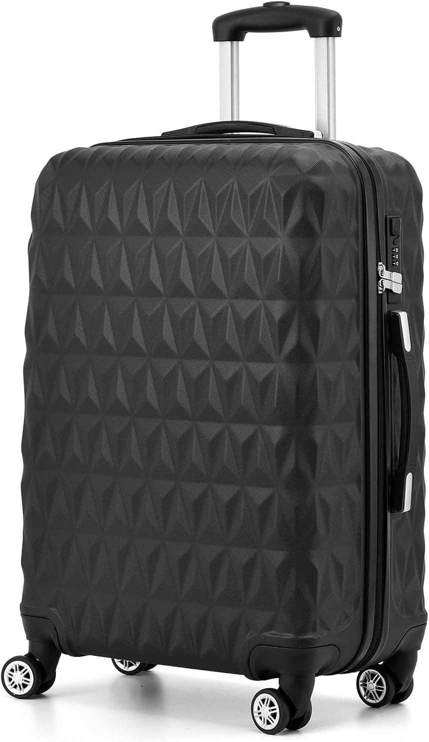 CMY Lightweight 4 Wheel ABS Hard Shell Travel Trolley Luggage Suitcase Set, Medium 24" Hold Check in Luggage (Black)