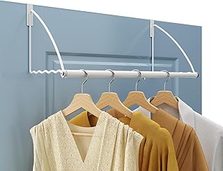 Tajsoon Over the Door Hanger Expandable & Adjustable, Over Door Clothes Hanger Rack for Towel & Coat, Bathroom Over Door Clothes Rack Hooks for Bedroom, Washroom, Fits Doors up to 1¾”, Metal, White