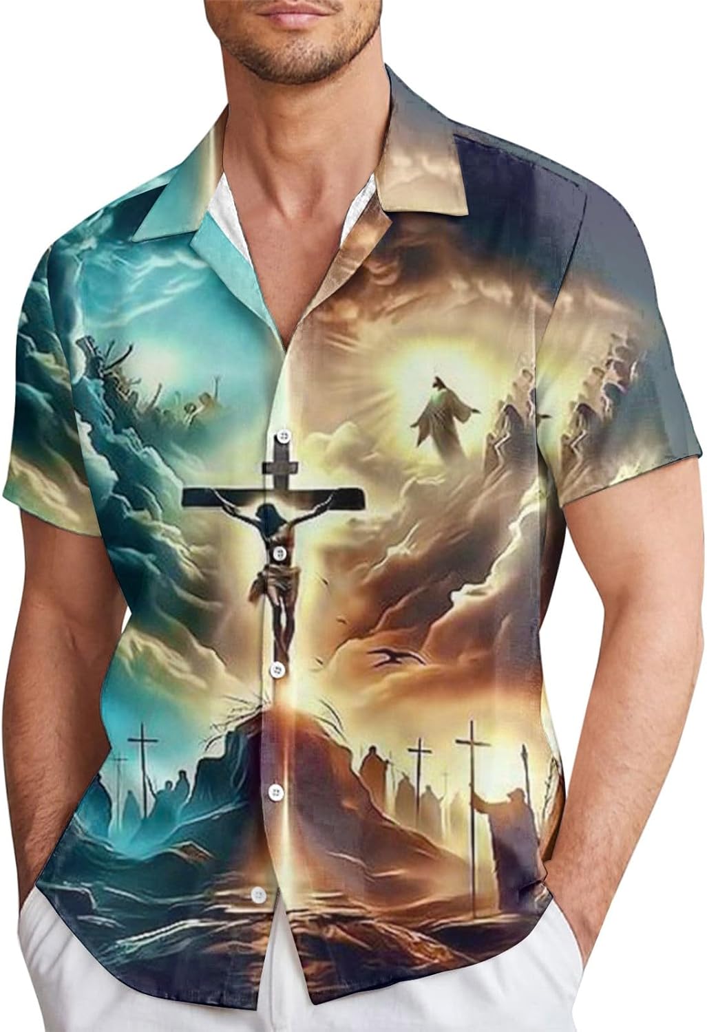 Easter Men's T-Shirts Christian Jesus Hawaiian Shirts - Our Savior Button Down Mens Hawaiian Shirts Short Sleeve 2025 Mens T Shirt