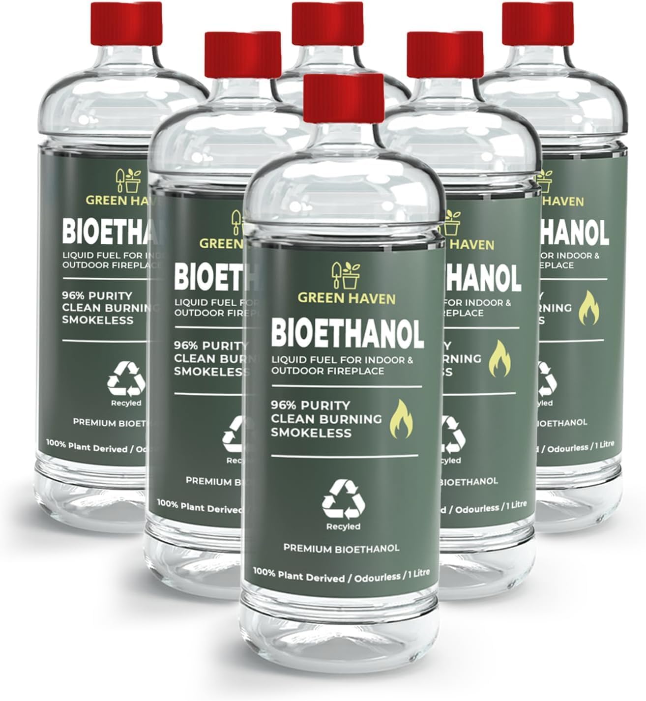 GREEN HAVEN 6L Premium Bioethanol Fuel for Fireplace - Bio Ethanol Liquid Fuel for Fires Pits, High Purity Clean Burning Liquid Indoor and Outdoor