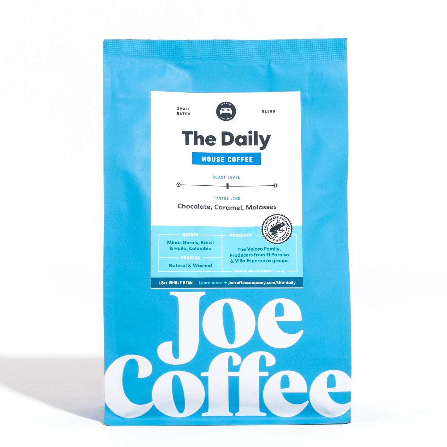 Joe Coffee Company - The Daily Whole Bean Specialty Coffee, 12 oz Bag | NYC Roaster, Rainforest Alliance Certified, Kosher, Climate-Friendly,