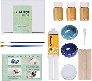 REALINN Kintsugi Repair Kit, Restore Broken Ceramics with Gold Powder & 50ml Glue, with 2pcs Practice Cups, Suitable Gift for DIY Kintsugi Repair Starters