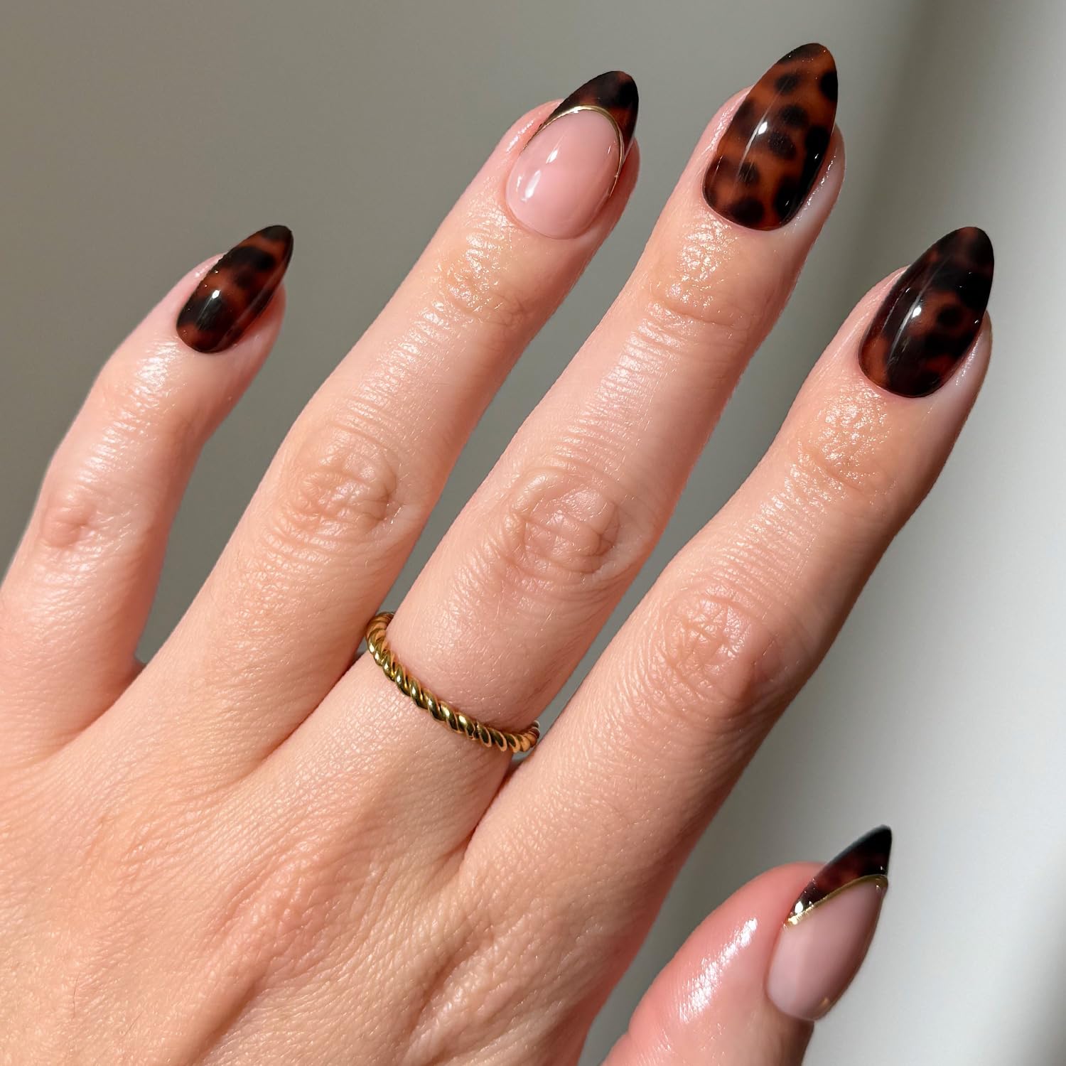 Glamnetic x GLAMZILLA Press On Nails - KILLAZILLA | Short Almond Tortoiseshell Fake Nails with French Tips, Reusable | 15 Sizes - 30 Nail Kit with Glue