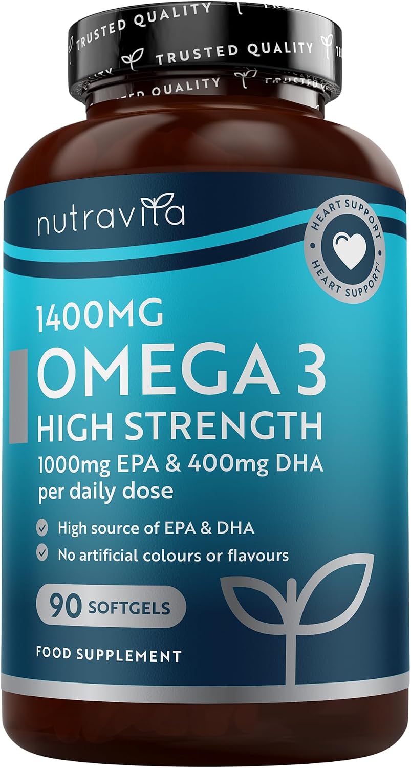 Nutravita Highest Strength Omega 3 Fish Oil 2000mg - 90 Softgel - 45 Days | Providing 1000mg EPA & 400mg DHA per Serving - Sustainably Sourced & Contaminant Free - Made in the UK