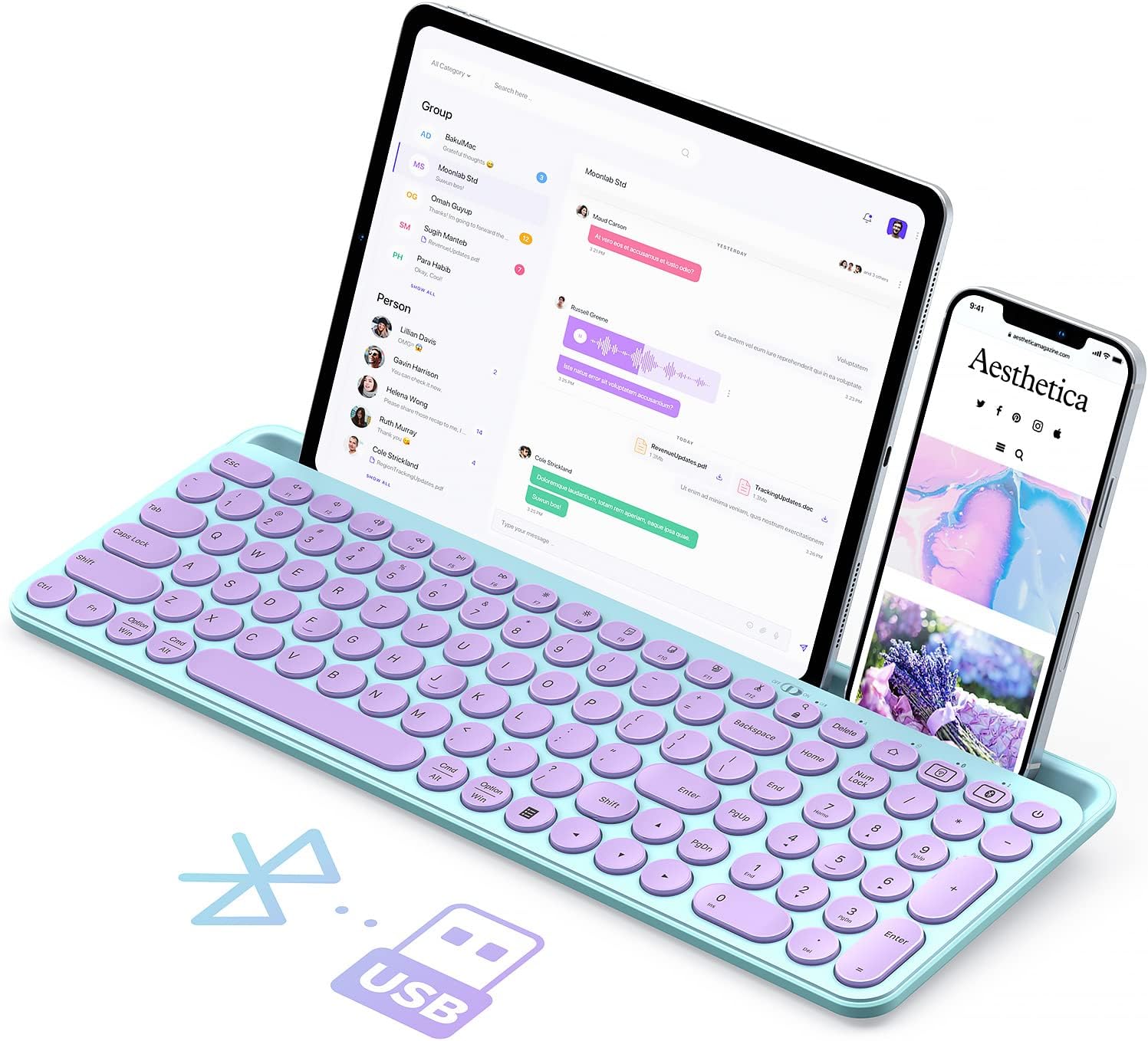 seenda Bluetooth Keyboard for iPad, 2.4G + Bluetooth Multi-Device Typewriter Keyboard with Number Pad, Tablet Holder for iPad Tablet, Andriod Phone, MacBook/Windows PC Desktop, Barbie Purple