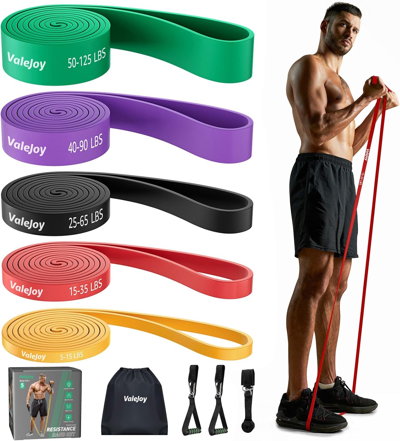 Resistance Bands, ValeJoy Exercise Workout Bands with Door Ancher and Handles, Pull Up Assist Bands for Physical Therapy, Body Stretching, Fitness Training, Muscle Training