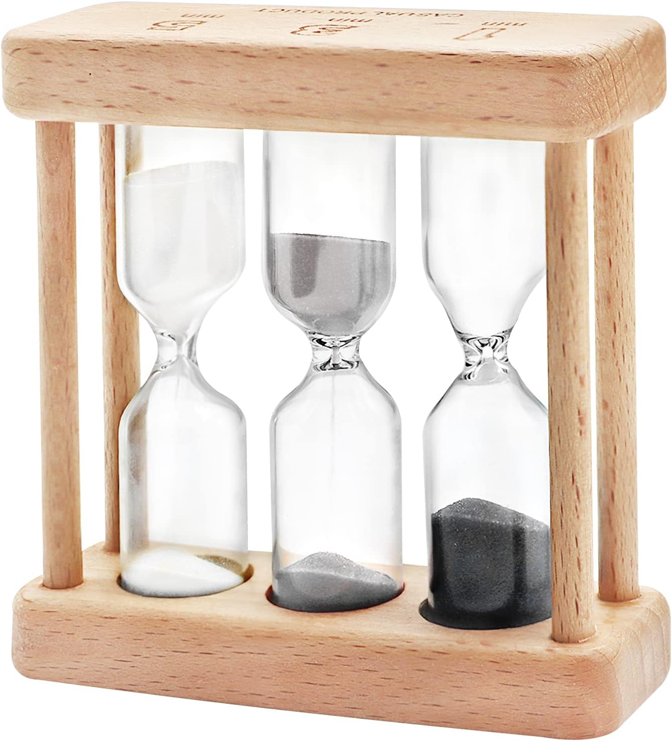 Hourglass Timer 1+3+5 Minute Mini Wooden Hourglass Clock Creative Sand Decoration Small Ornaments Gift for Games Classroom Home Office Decoration (White+black)