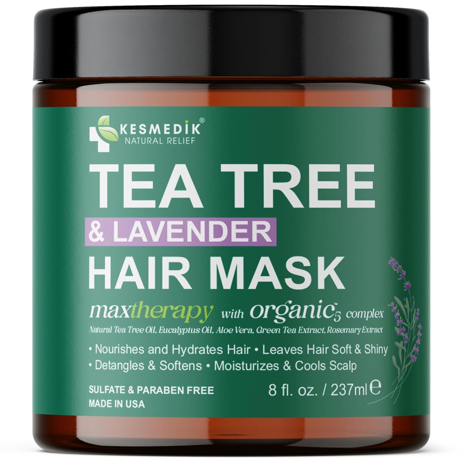 Tea Tree Oil Hair Mask, Deep Conditioner for Dry, Damaged Hair, Itchy Scalp Treatment, Refreshes & Soothes Scalp, Hydrates, Nourishes & Repairs with Biotin, Lavender & Argan Oil.