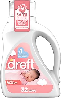 Dreft Stage 1 Newborn Baby Liquid Laundry Detergent, Gentle on Sensitive Skin, HE Compatible, 32 loads