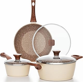 Pots and Pans Set Nonstick, 6 Piece Kitchen Nonstick Cookware Sets with Bakelite Handles, Non-Toxic Non Stick Cooking Set, Granite Induction Compatible (PFOS, PFOA Free)