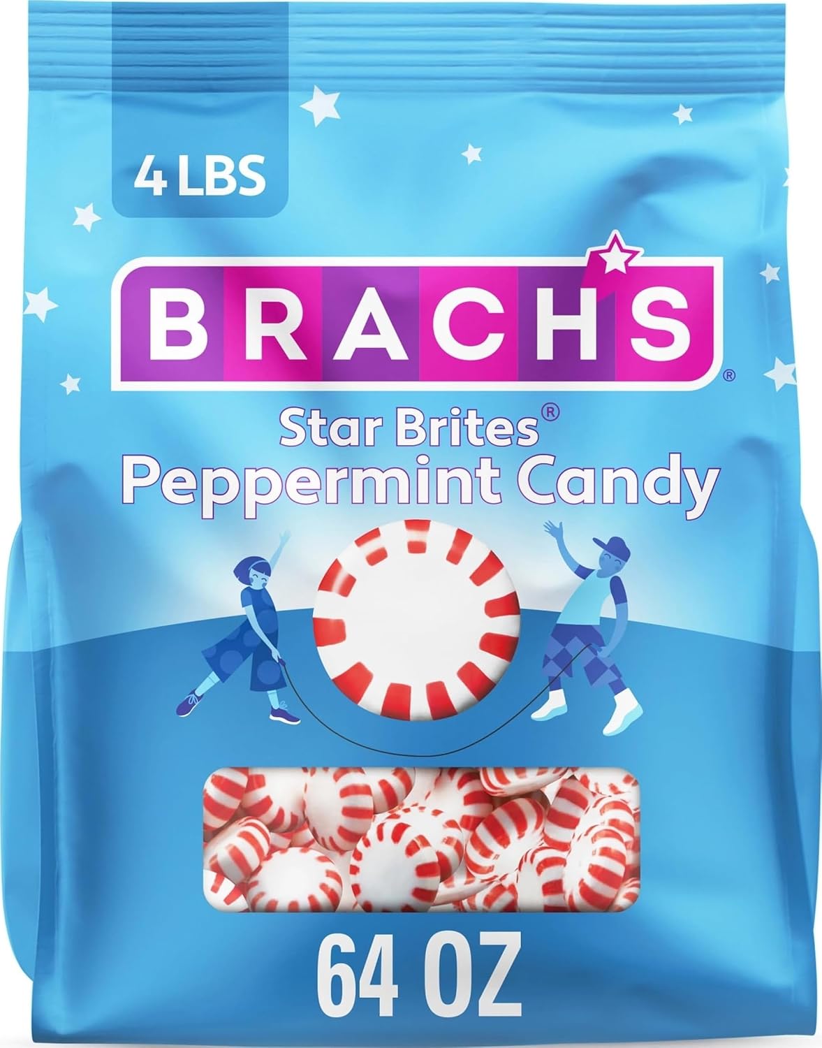 Brach's Star Brites, Peppermint, Individually Wrapped, Made with Real Peppermint Oil, 64oz | Classic red & white peppermint hard candy, real peppermint oil, individually wrapped, bulk, after-dinner, party