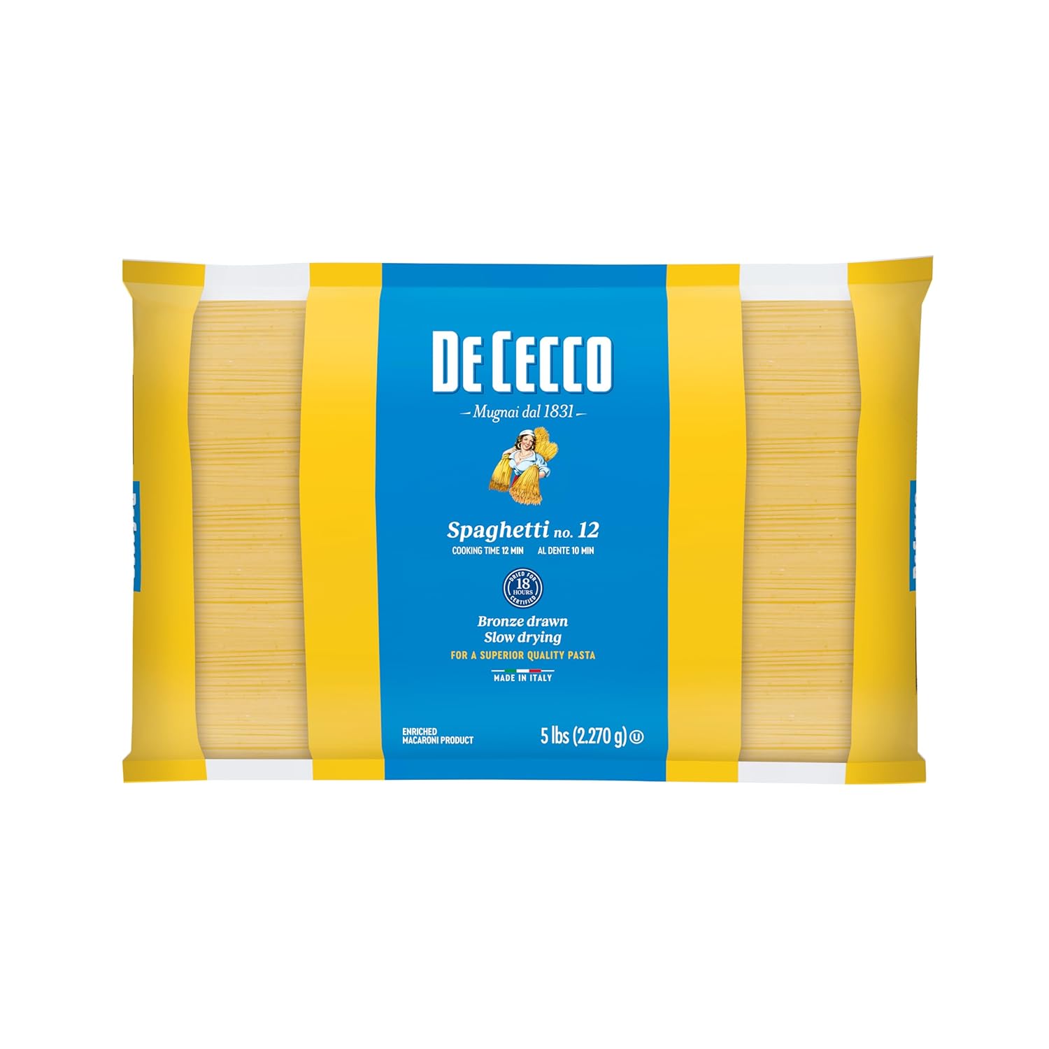 De Cecco Pasta, Spaghetti, No.12, 5 Pound (Pack of 4)