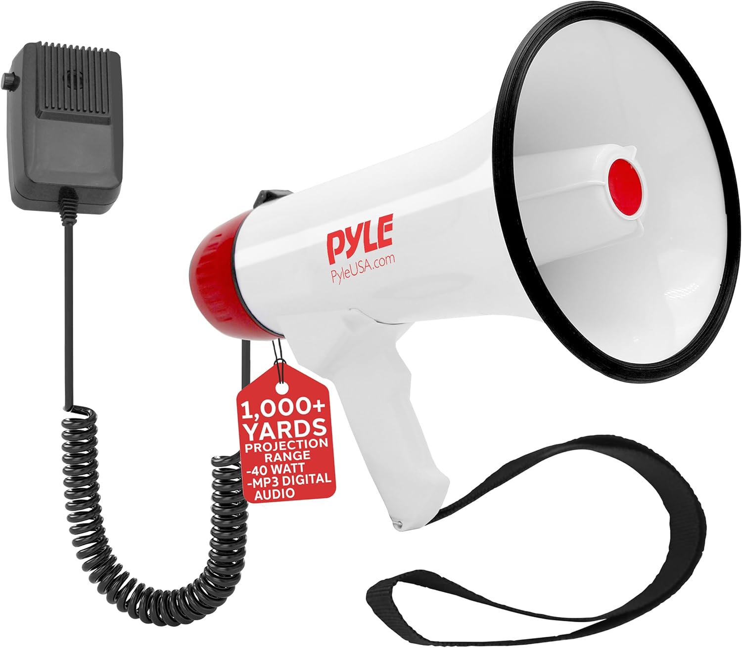 Pyle Megaphone Speaker PA Bullhorn - with Built-in Siren 40 Watt Voice Recorder & 800 Yard Range