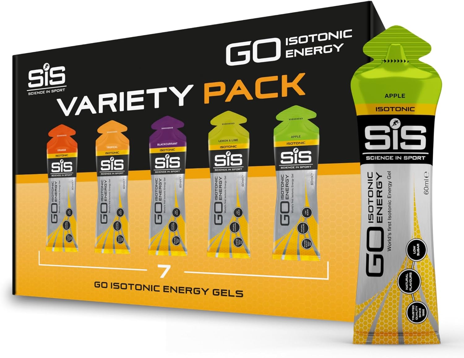 Science in Sport 60 ml Energy Gel Variety - Pack of 7 | Fast-Acting Isotonic Carbohydrate Gels, 22g Energy per Sachet, No Need for Water, On-the-Go Endurance Fuel