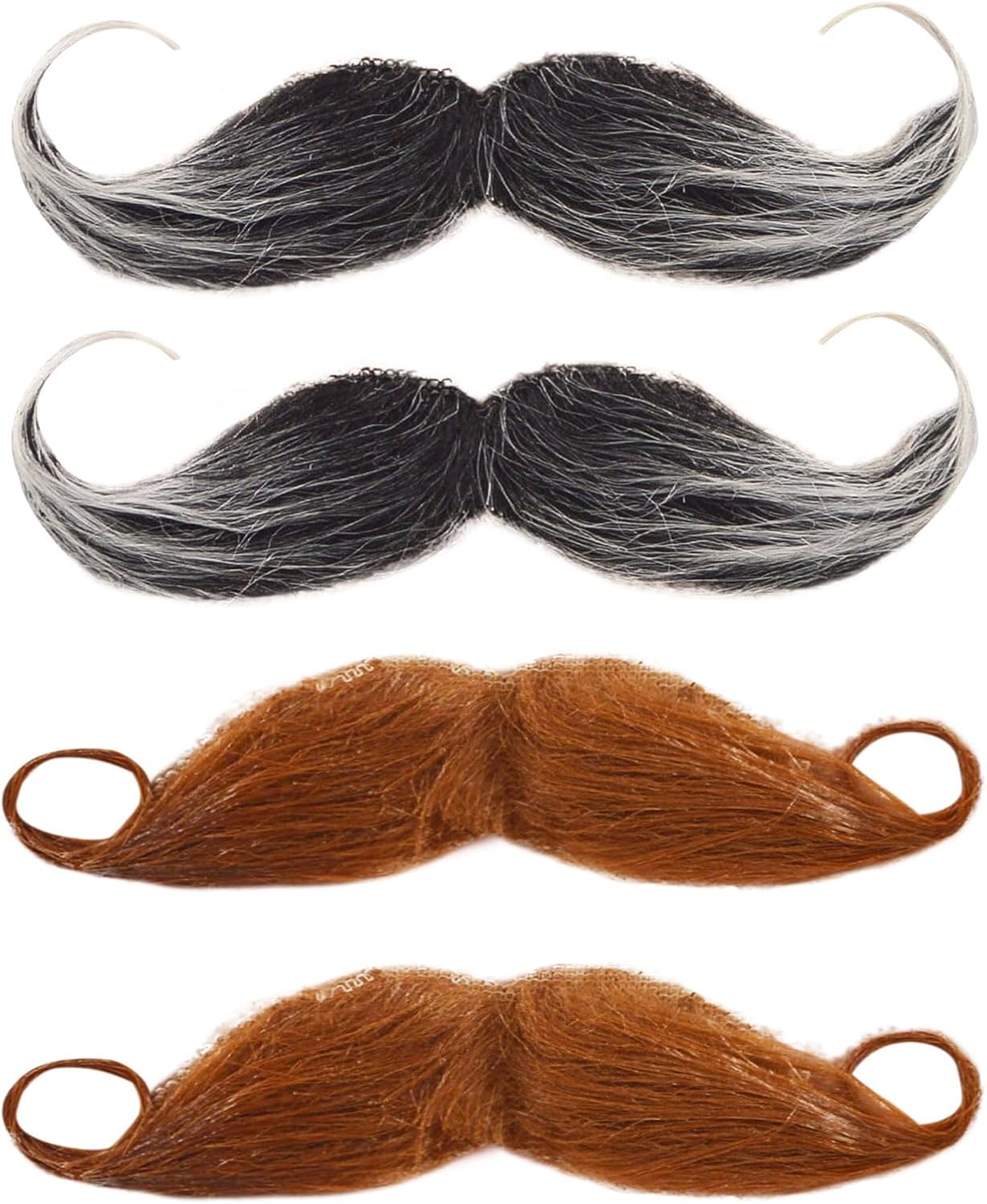 FUIPVGI 4 Pcs Fake Beards, Fake Mustaches Self Adhesive Curly Fancy Dress Moustache, Costume Fake Facial Hair, Old Man Detective Moustache, for Halloween Masquerade, Christmas Party