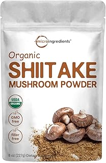 Micro Ingredients Organic Shiitake Mushrooms Powder, 8 Ounce, Made from The Finest Dried Shiitake Mushroom, Stronger Umami Flavor Than Fresh Mushrooms, Great for Sauce, Soup and Pasta