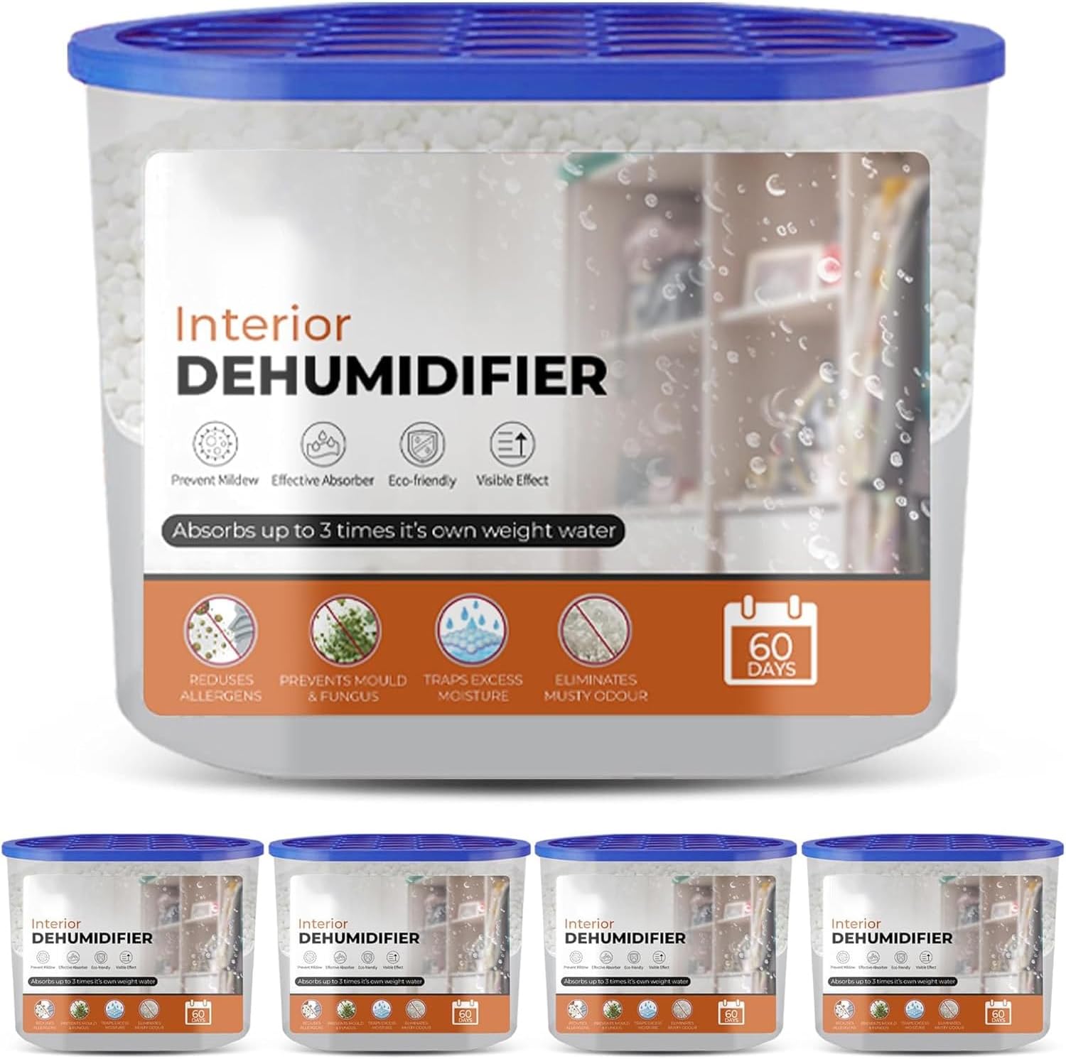 Roe Tenpo Dehumidifier 500ml, Pack Of 5 Moisture Absorbers Condensation Remover Dehumidifiers For home, damp absorber, car dehumidifier, wardrobe dehumidifiers, Kitchen & Car (5 Pack)