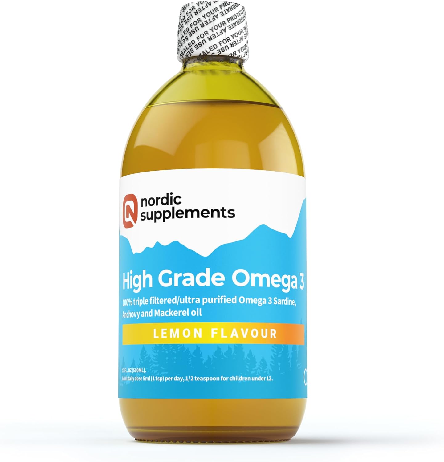 Nordic Supplements High Strength 500ml Omega 3 Fish Oil. Taste Award Winning Lemon Flavoured and Tested