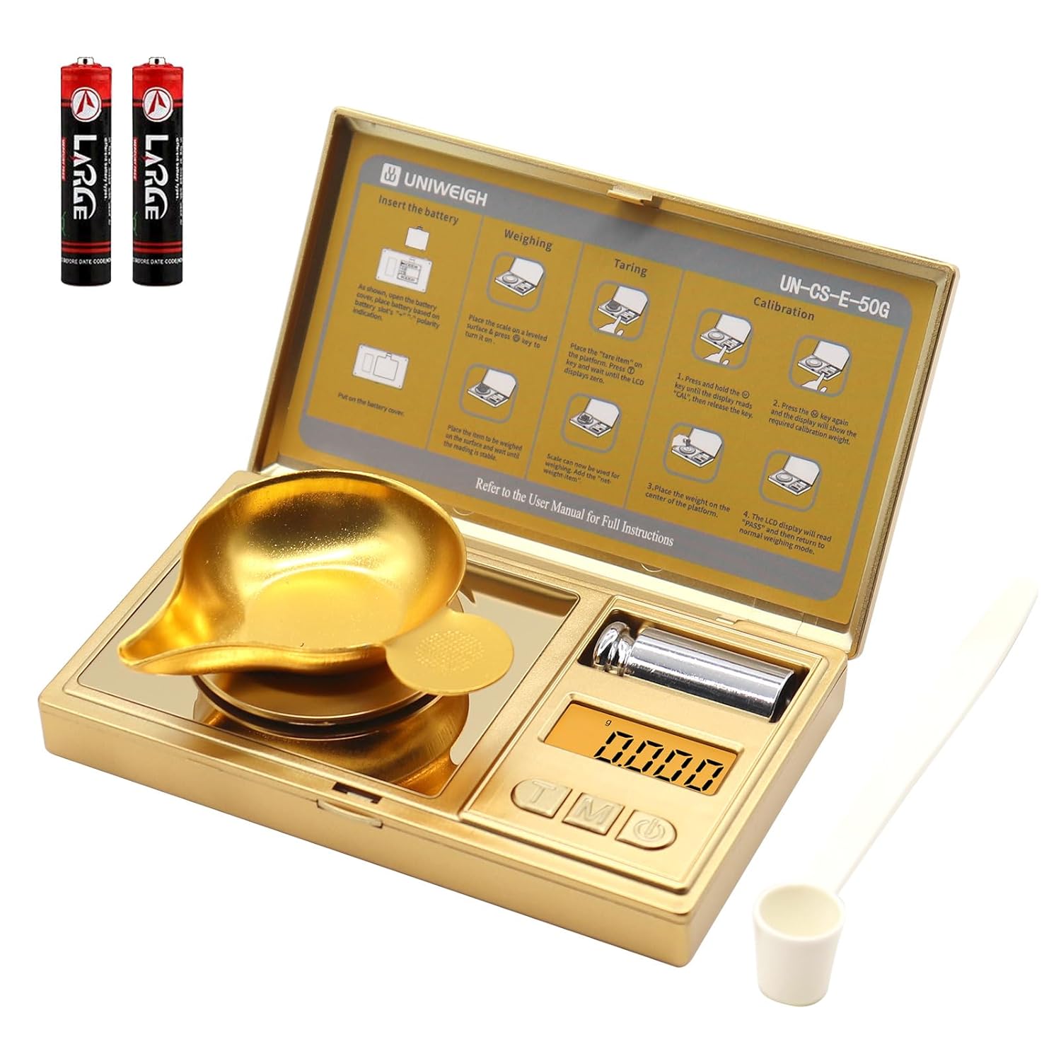 UNIWEIGH 50g/001g High Precision Milligram Scale,Digital Jewelry Gold Scale,Pocket Mg Scale with Tare,6 Unit Powder Scale,Micro Gram Scale for Medicine,Gem,Reloading,Cal Weight,Tweezer And Tray