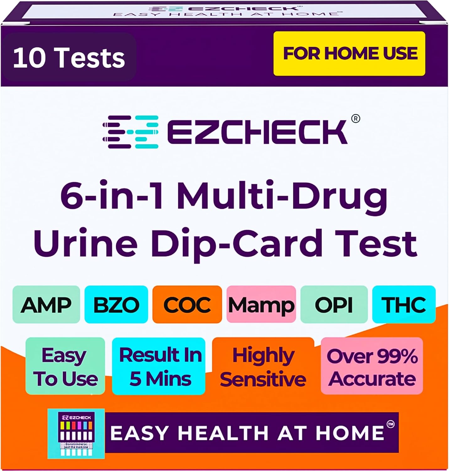 [10 Pack] EZCHECK® 6-Panel Drug Test - at-Home Rapid Urine Screening Kit for 6 Most Used Drugs: (THC-Marijuana, BZO-Benzos, MET-Meth, OPI/MOP-Opiates, AMP-Amphetamine, COC) - FSA/HSA Eligible