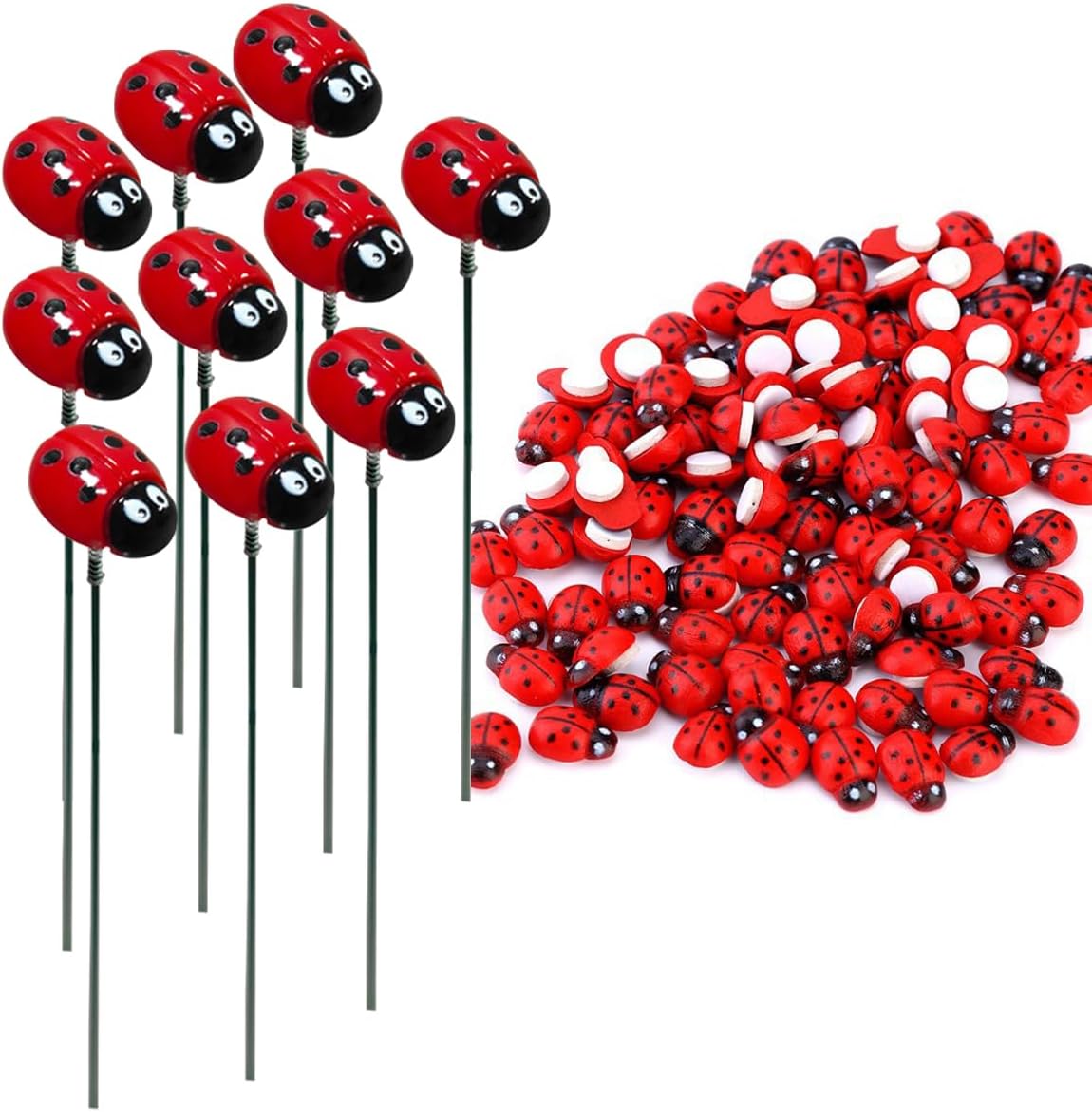 109 Pack Mini Ladybird Garden Ornaments Lady Bird Decorative Garden Stakes Ladybird Stickers Decor Ladybug Stake Flowers Pots Decorations Outdoor Outside Yard Lawn Gifts Red