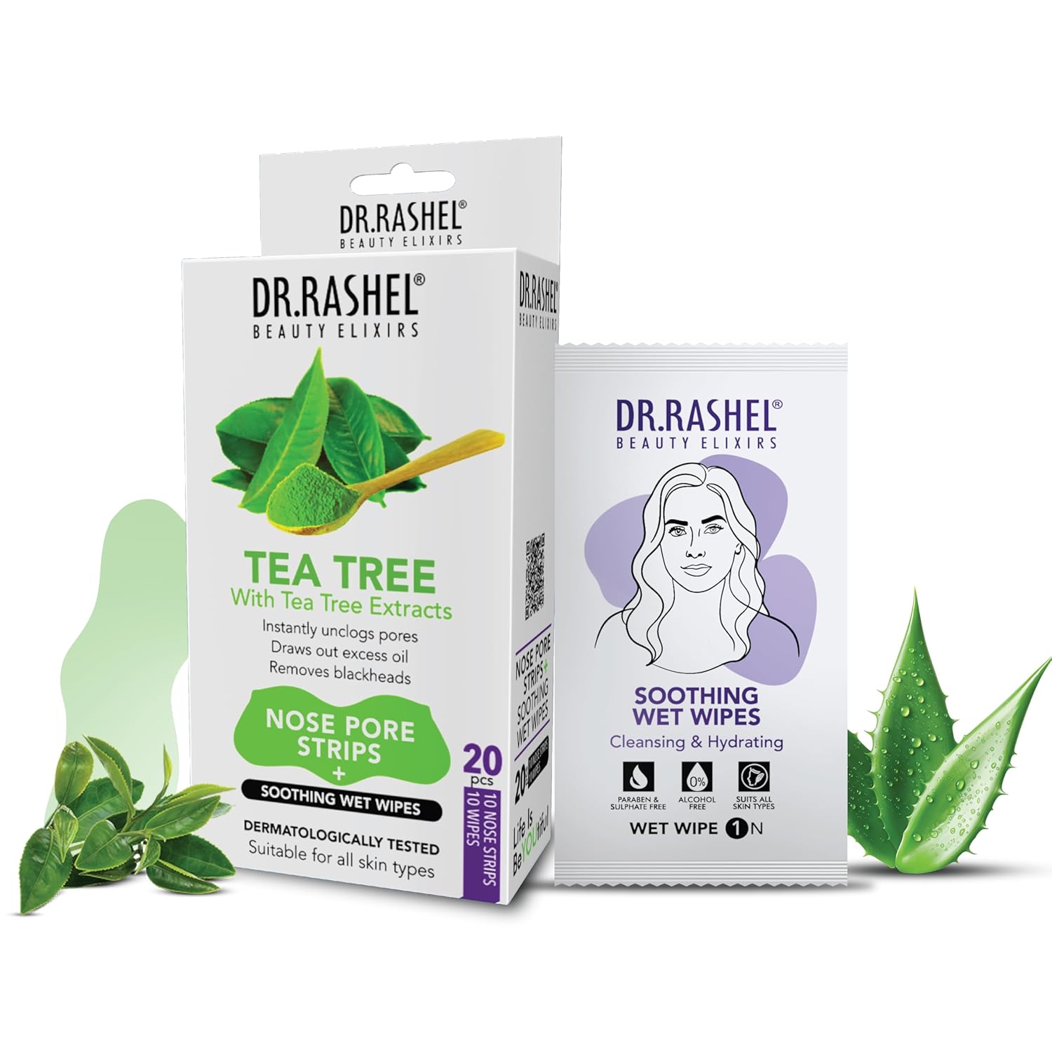 Tea Tree Nose Pore Strips For Pore Cleansing, Instant And Painless Blackheads Removal | Deep Purifying Blackhead Remover Strips for Nose | 20 PCS (10 Strips & 10 Wipes)