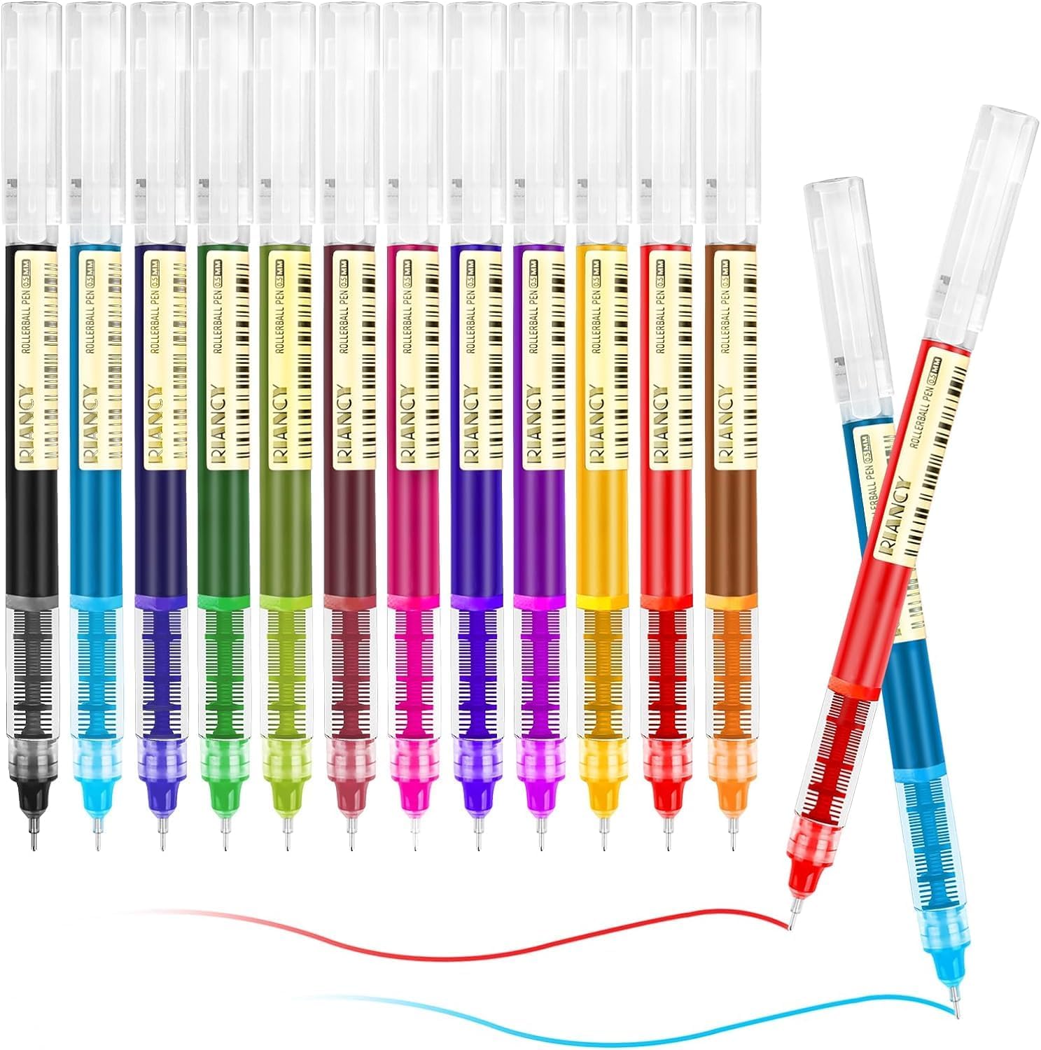 Gelanty Rollerball Pens, 12 Colorful Gel Pens for Writing, Liquid Ink Pens Quick-Drying Ballpoint Gel Pen for Home, School, Office