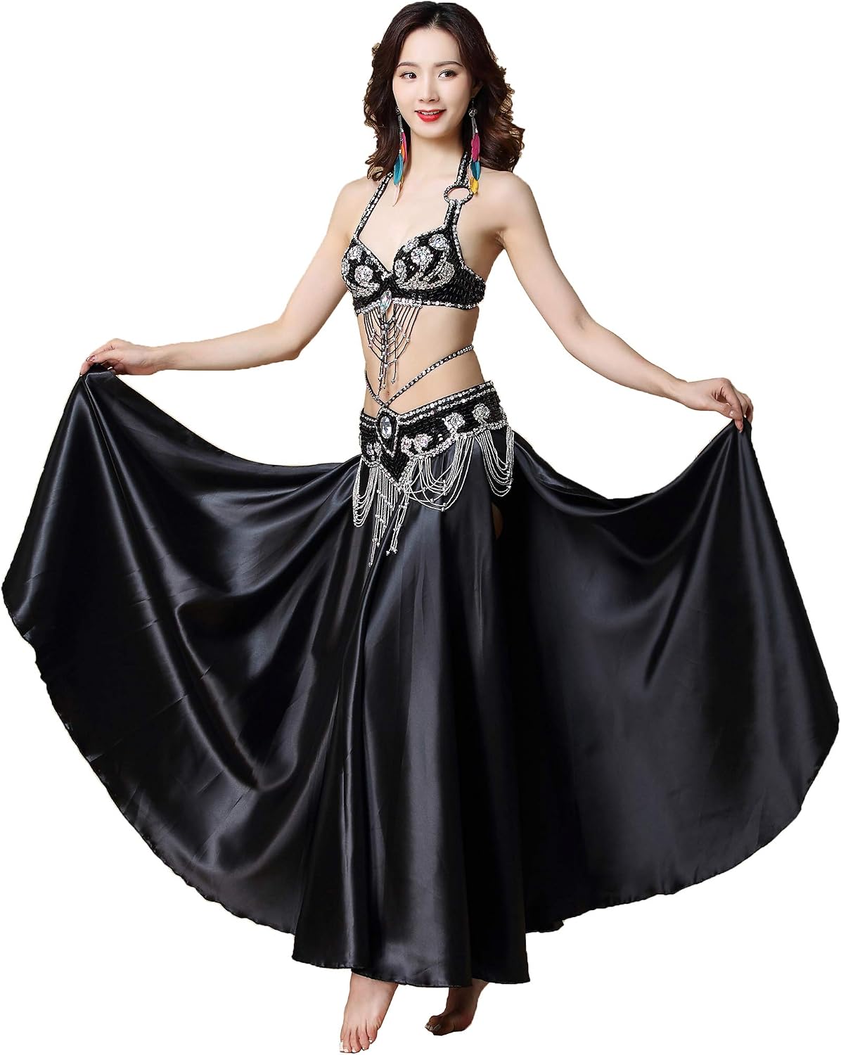Baisdan Arabic Belly Dance Halloween Carnival Fancy Dress Costume Dancing Outfit Top Belt Skirt Suit