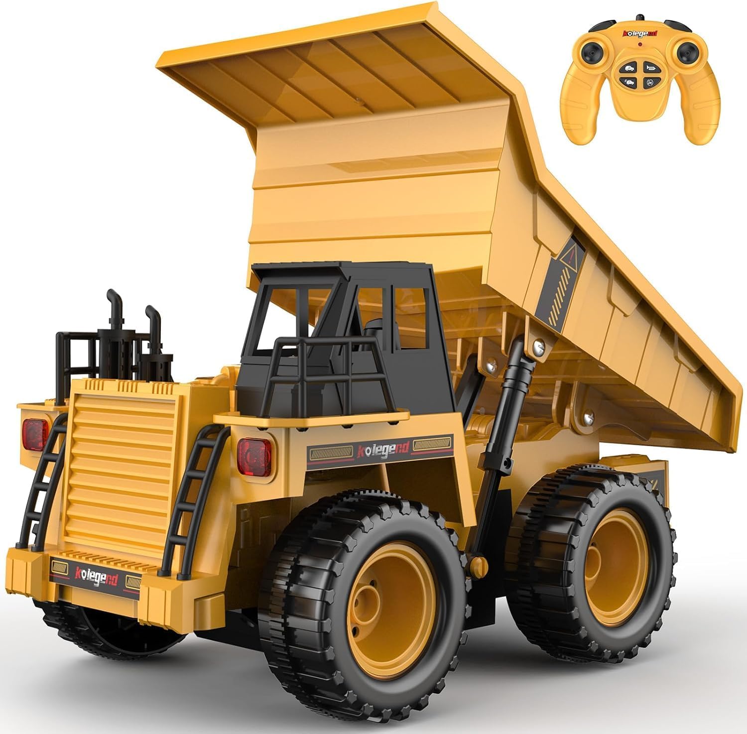 kolegend 9 Channel Remote Control Dump Truck Toy with Lights and Sounds Effect, 1:18 RC Construction Vehicles Trucks Gift for Kids