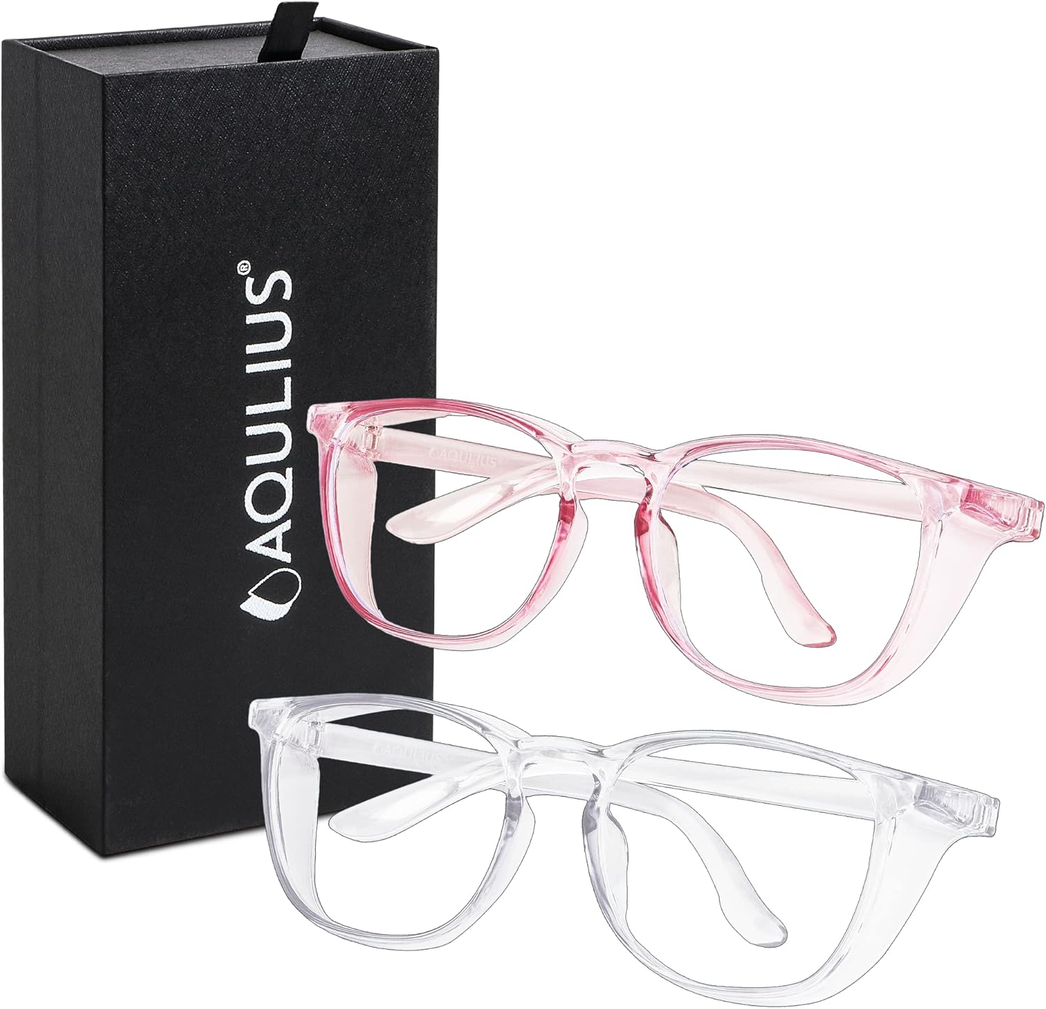 Aqulius 2 Pack Stylish Safety Glasses Goggles, Scratch Resistant, Safety Glasses for Women, Blue Light, Glasses for Nurses