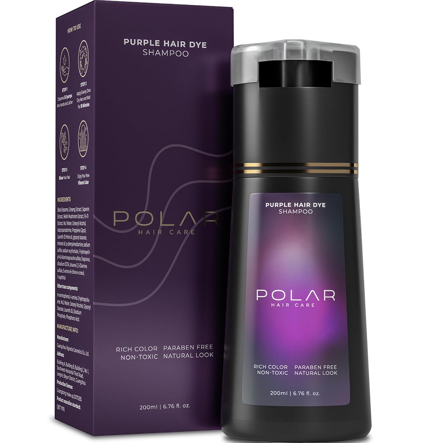 Polar Haircare - Hair Dye Shampoo for Gray Hair for Women & Men (Purple) | Natural Dye Kit - Semi Permanent Hair Dye Shampoo - Vegan Dye - Gray Hair Shampoo for Woman (Polar Hair Care USA) 6.76 Fl Oz