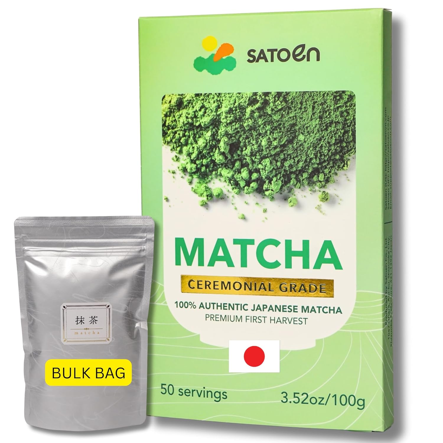 Satoen Authentic Japanese Ceremonial Grade Matcha Powder - Ceremonial Matcha Green Tea Powder from 100% Spring Premium First Harvest - Crafted for Matcha Straight Tea (100g)