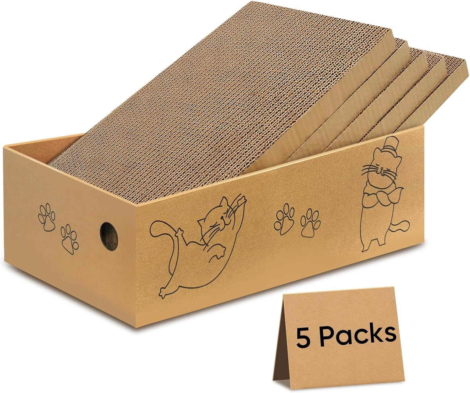Cat Scratcher, 5 Packs in 1 Cardboard Box Cat Scratching Pad for Indoor Cats and Kitten, Cat Scratch Pad to Protect Furniture, Large Size