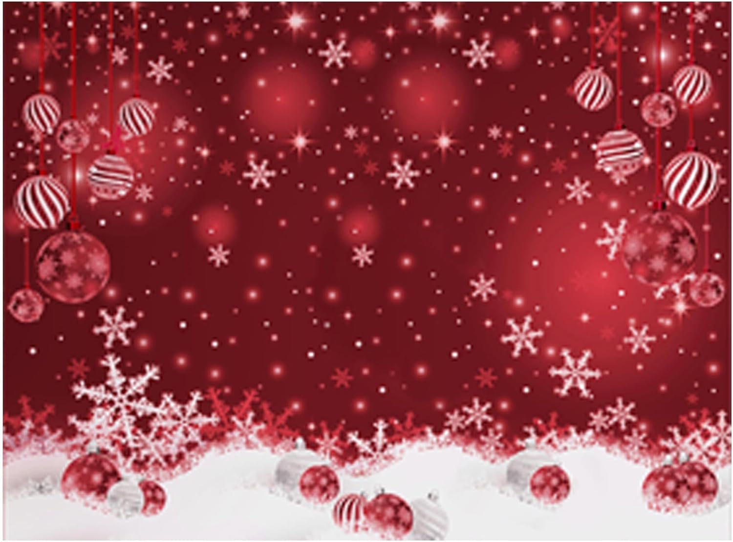 Allenjoy 8 x 6 FT Red Christmas Sparkle Bokeh Snowflakes Photography Background Xmas Party Decor Backdrop for Photo Studio Prop Supplies