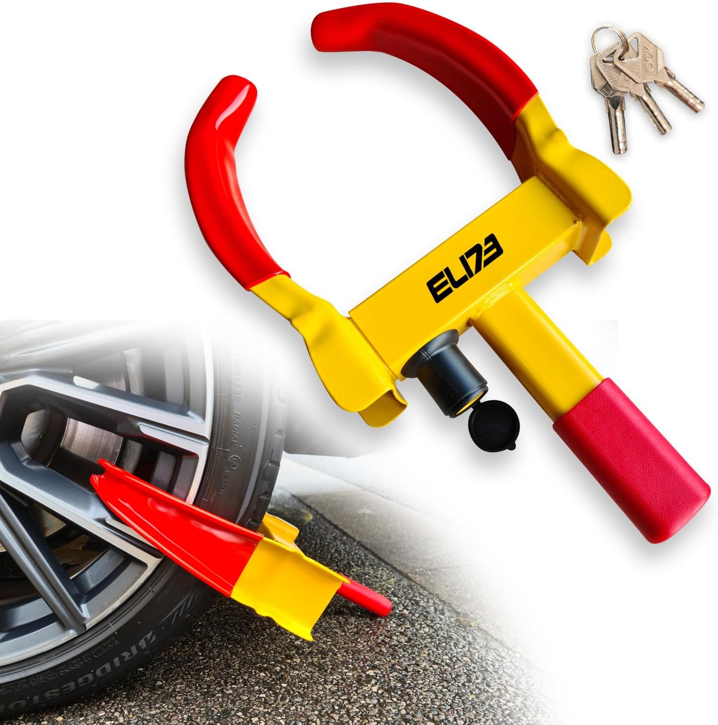 Wheel Clamp - Heavy Duty Anti-Theft Security Lock for Cars, Caravans, and Trailers - Adjustable, High-Visibility Vehicle Protection