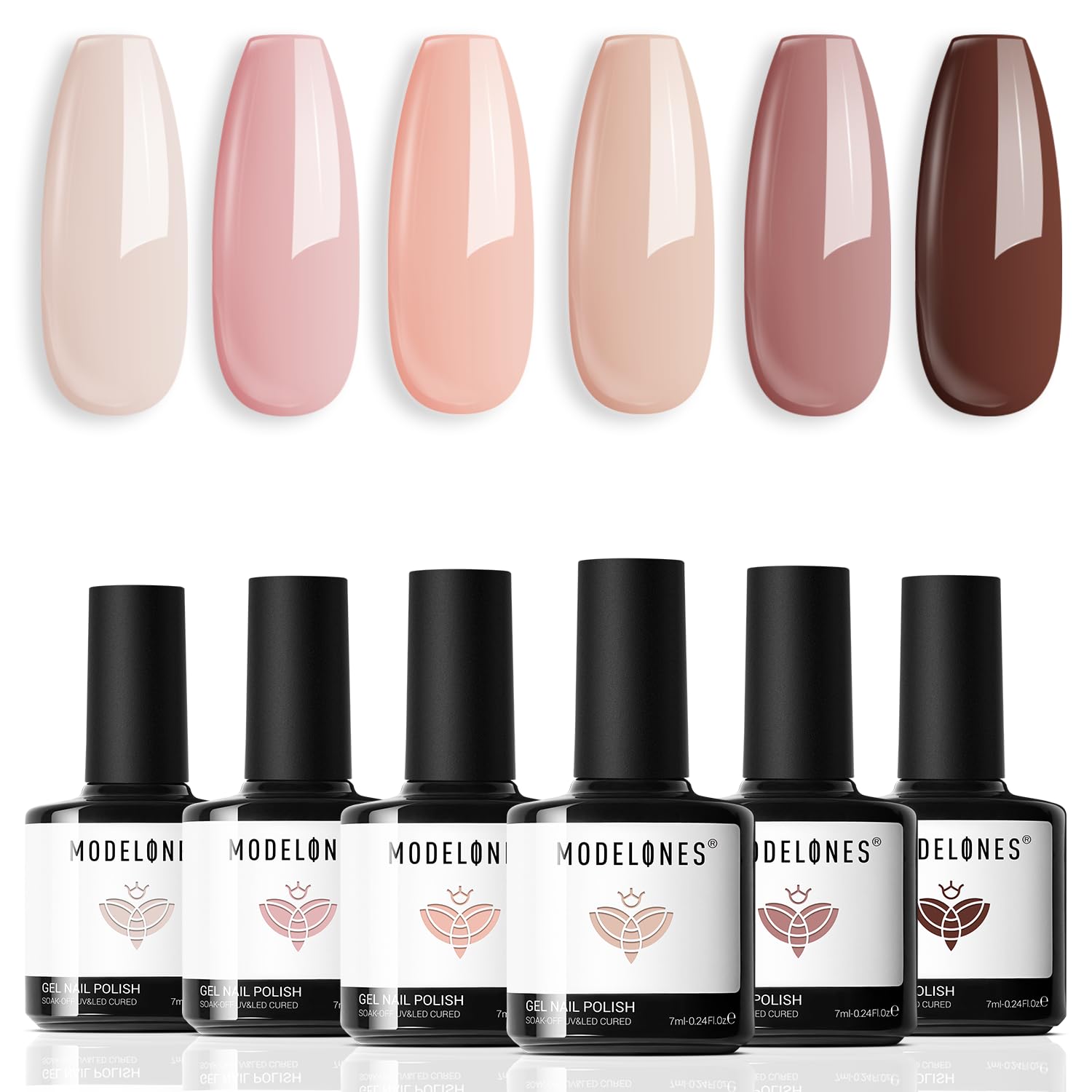modelones Nude Gel Nail Polish Set 6Colors Pink Milky White Brown | Hema Free Bonder for Gel Polish Nail Supplies Set
