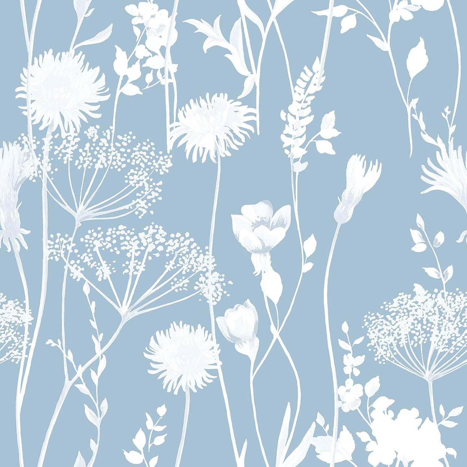 Muriva Catherine Lansfield Meadowsweet Floral Themed Flower Siluette Romantic Wallpaper for Living Room, Bedroom, Hallway, Feature Wall- Blue/White 165583