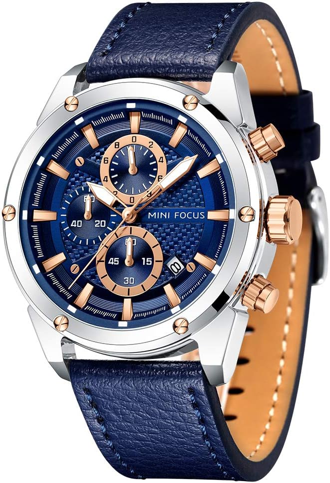 MINI Focus Men Watches Business Casual Wrist Watches (Multifunction/Waterproof/Luminous/Calendar) Genuine Leather Band Fashion Watch for Men