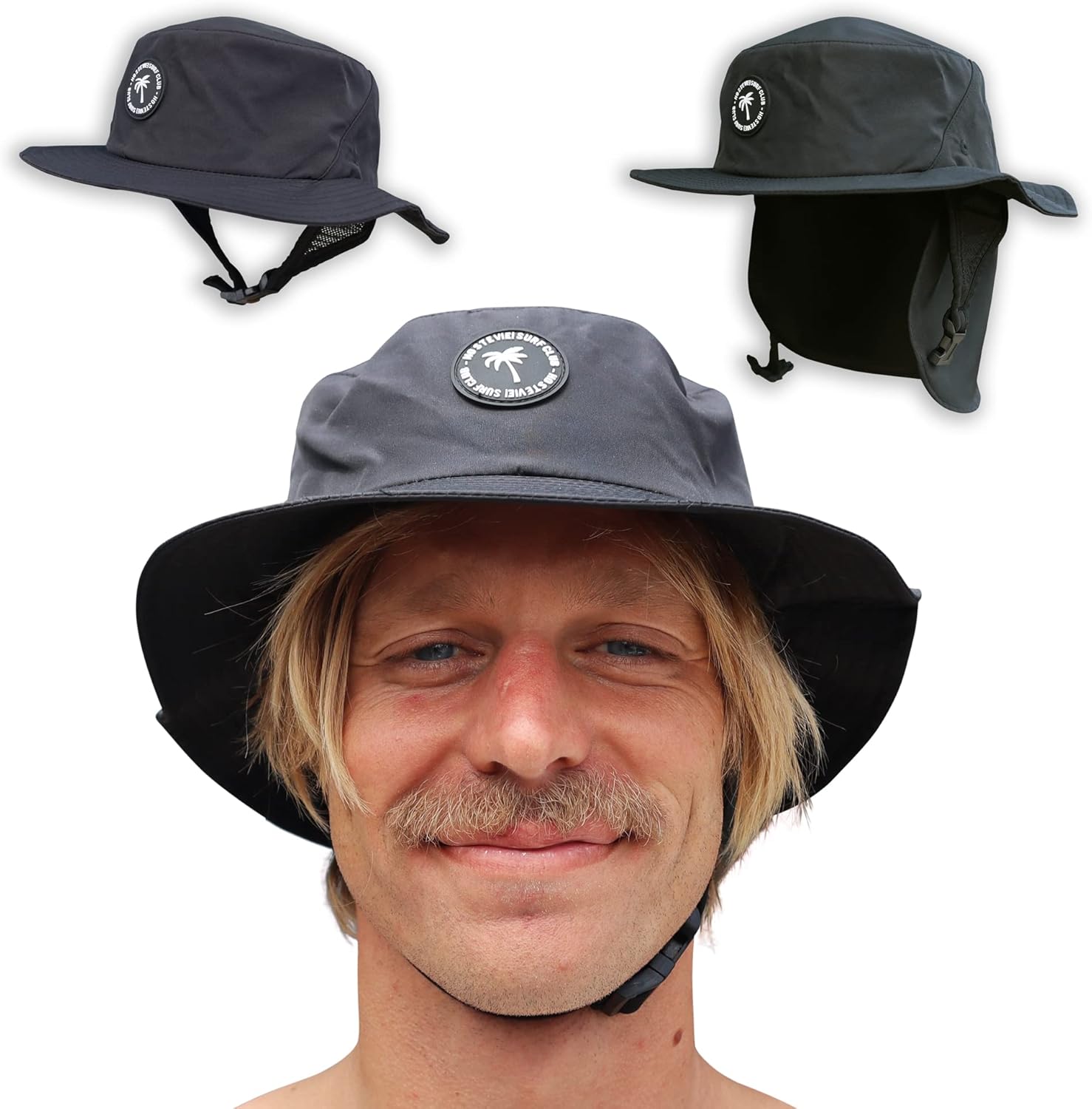 Surf Bucket Hat with Chin Straps - Stays On for Wipeouts and Duck Dives - Sun Protection Without Messy Sunscreen