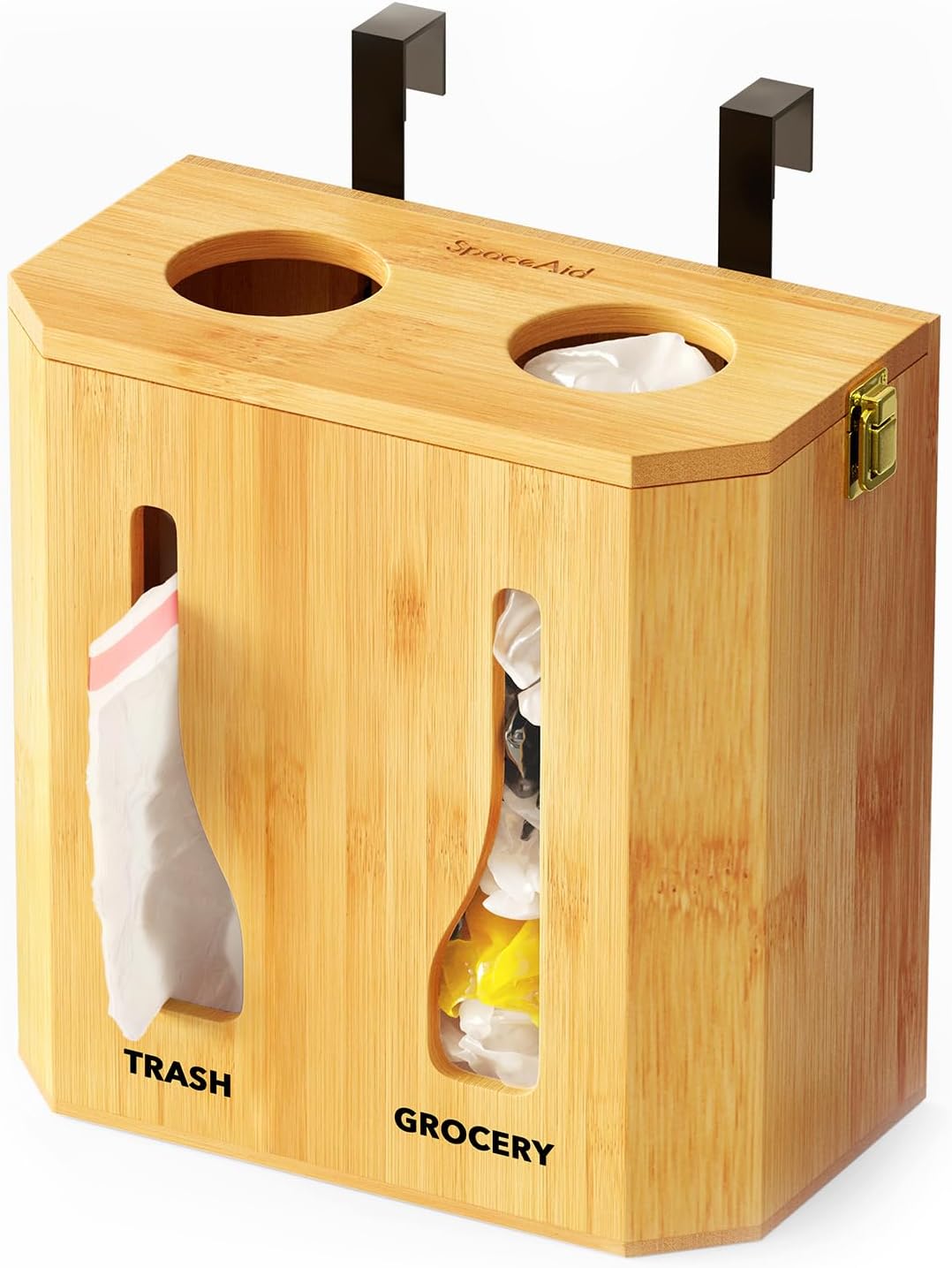 SpaceAid Bamboo 2 in 1 Garbage Bag Roll Holder & Dispenser, Under Sink Organizer for Kitchen Storage