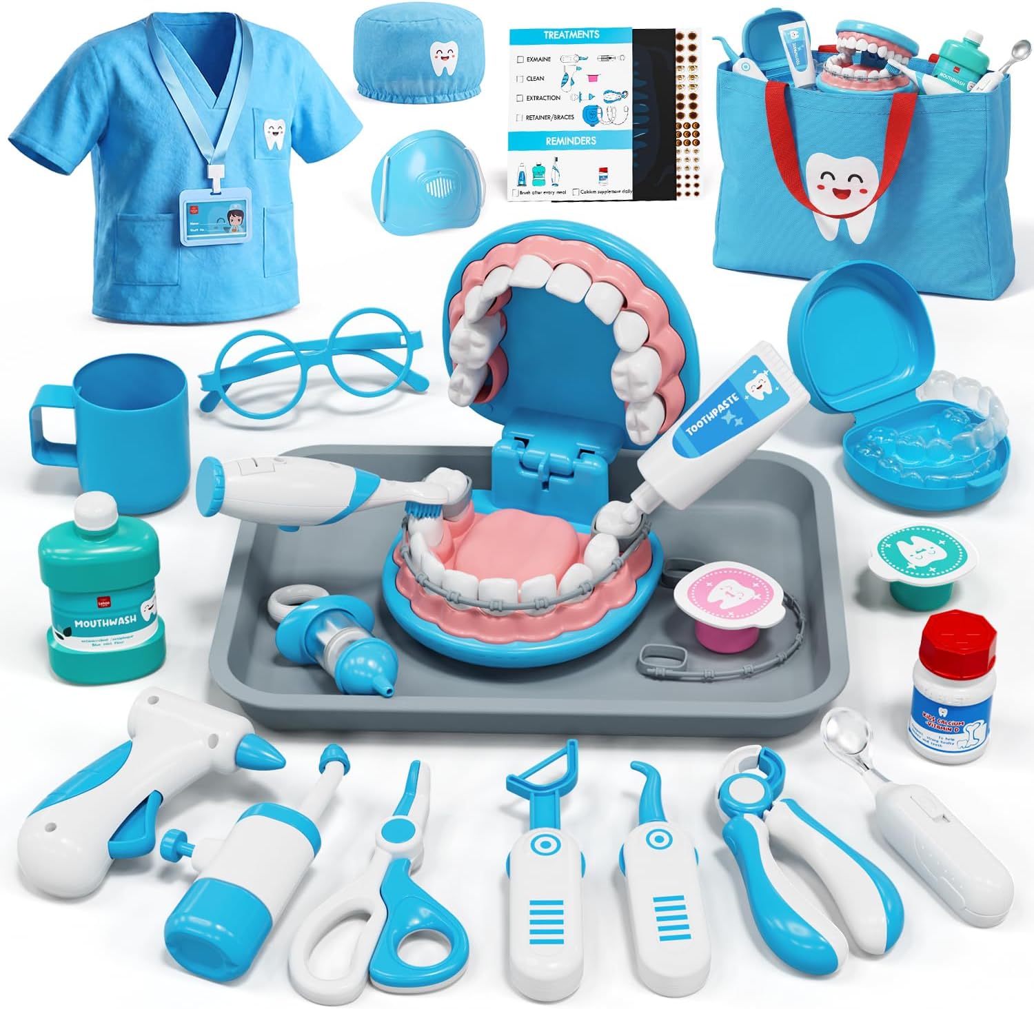 Lehoo Castle Doctor Kit for Toddlers 3-5, Kids Dentist Play Set (Blue)