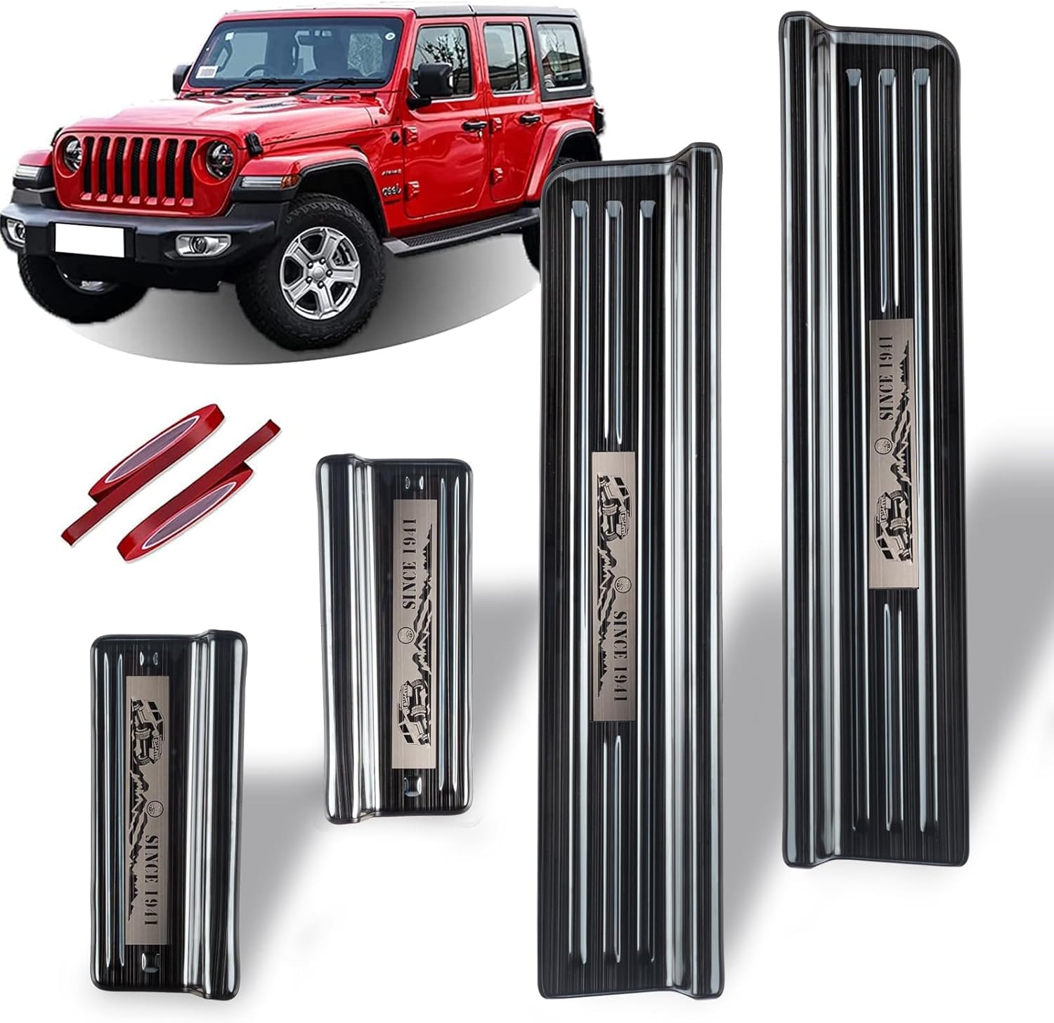 Rowa 304 Stainless Steel Door Sill Guards Compatible with Jeep Wrangler JL JLU 2018-2025 & Gladiator JT 2020-2025, Brushed Black Door Entry Guard Full Coverage