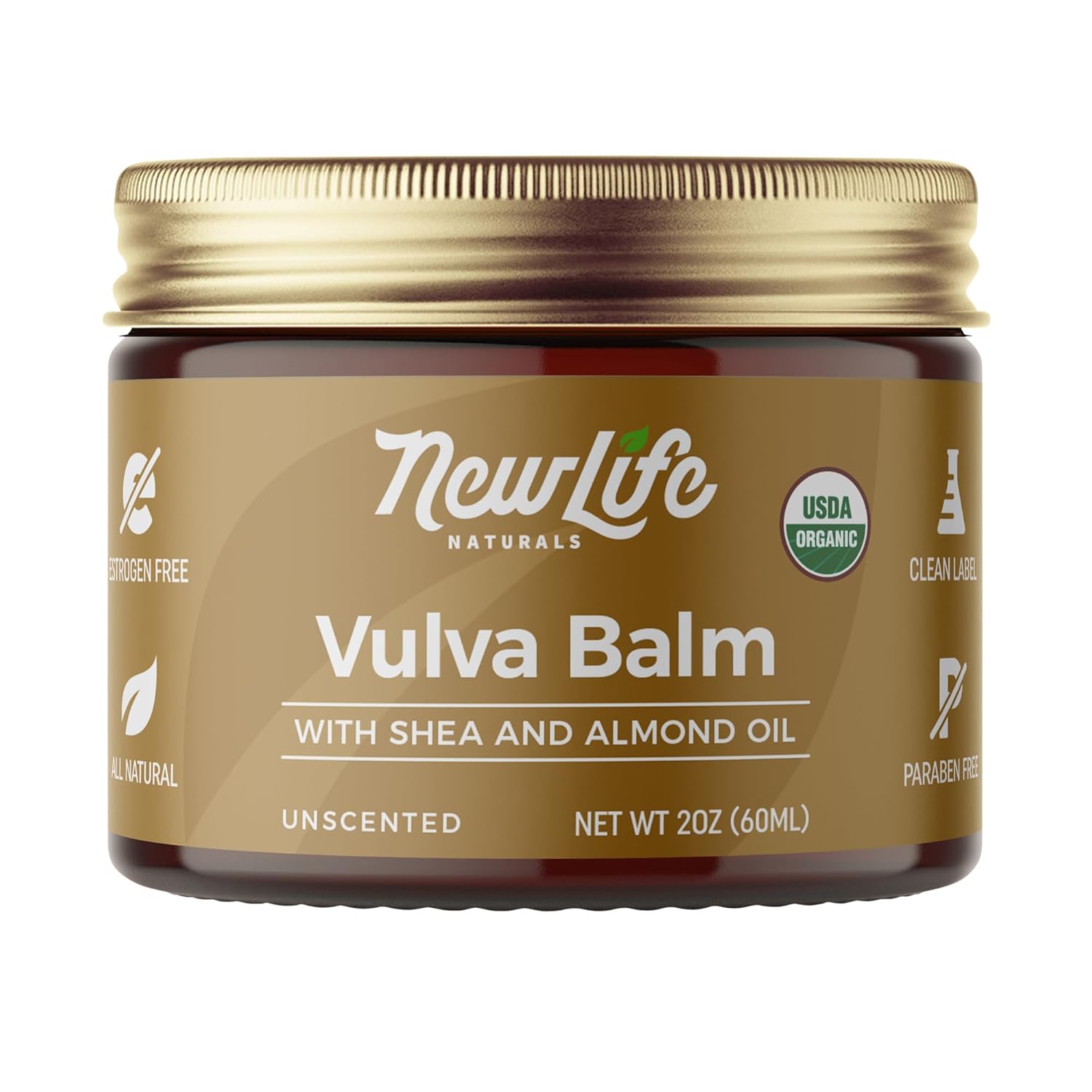 NewLife Naturals Certified Organic Vulva Balm Butter- Itching Dryness Irritation Menopause Support, Postpartum Essentials, Vaginal Moisturizer | All Natural Intimate Feminine Care - 2oz - USA
