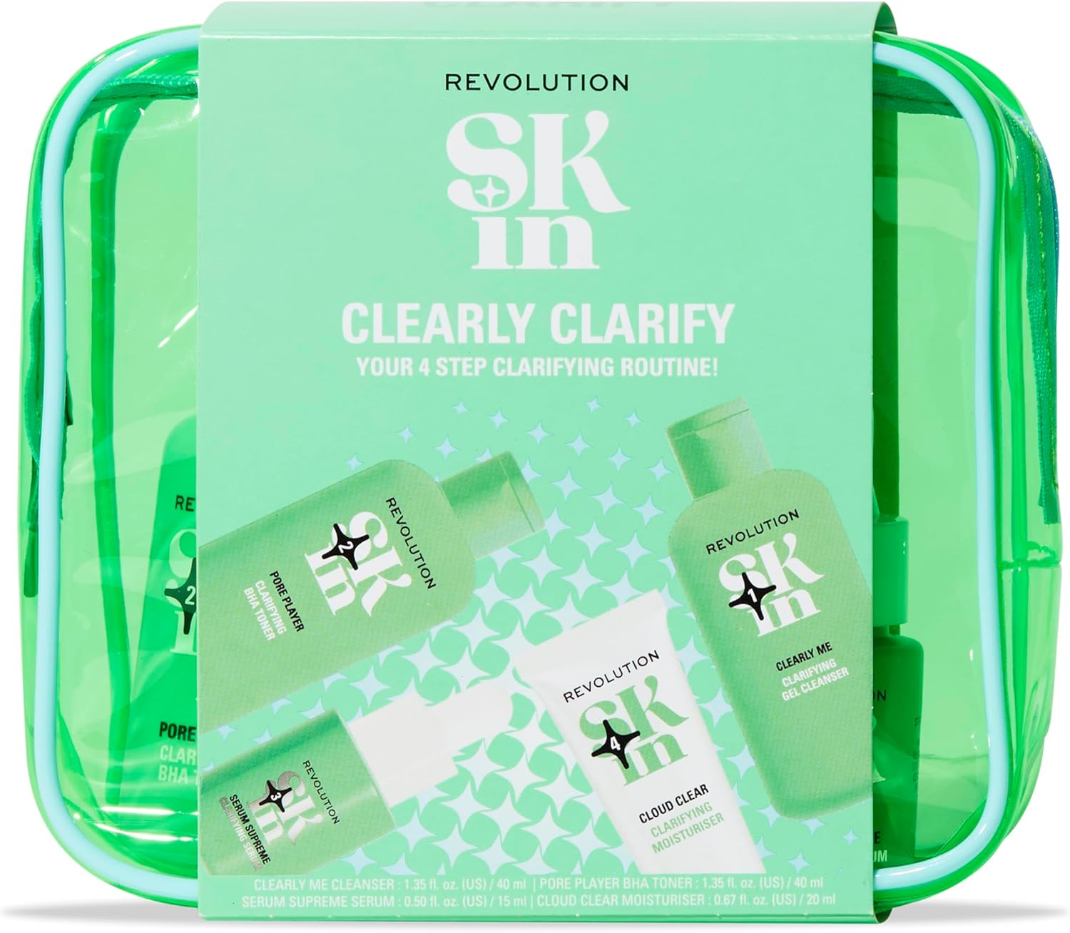Revolution Skin, Clearly Clarify 4 Step Starter Kit, Skincare Set for Blemish-Prone Skin, Includes Cleanser, Toner, Serum & Moisturiser, Vegan & Cruelty-Free, 4 Products Included