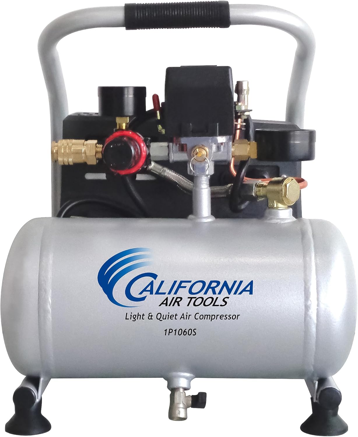 California Air Tools CAT-1P1060S Light & Quiet Portable Air Compressor, Lightweight, Ultra Quiet, Oil-Free, 1 Gallon Steel Tank, .6 HP, 56 dBA Noise Level, Silver