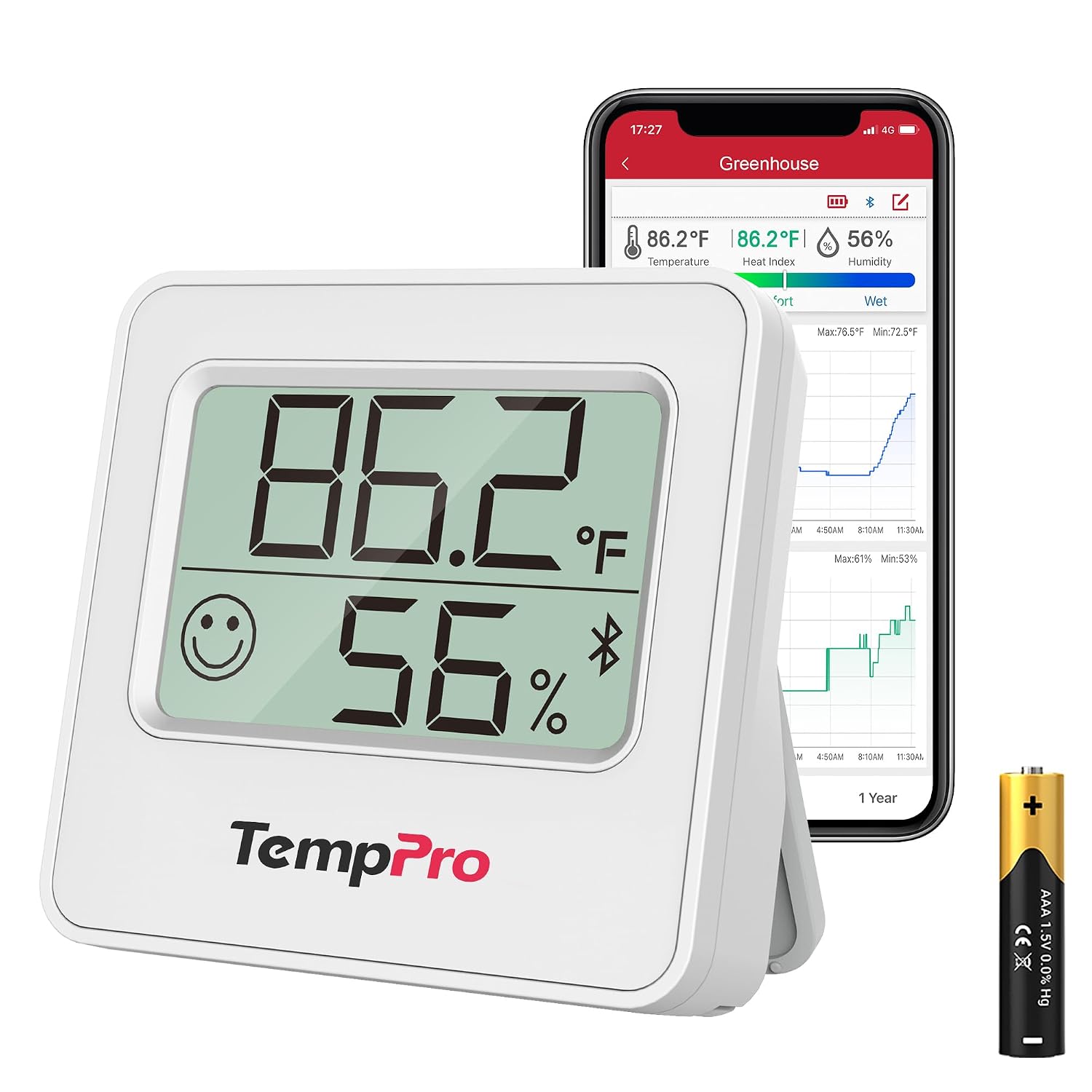 TempPro TempAir Bluetooth Digital Hygrometer Indoor Thermometer of 260FT