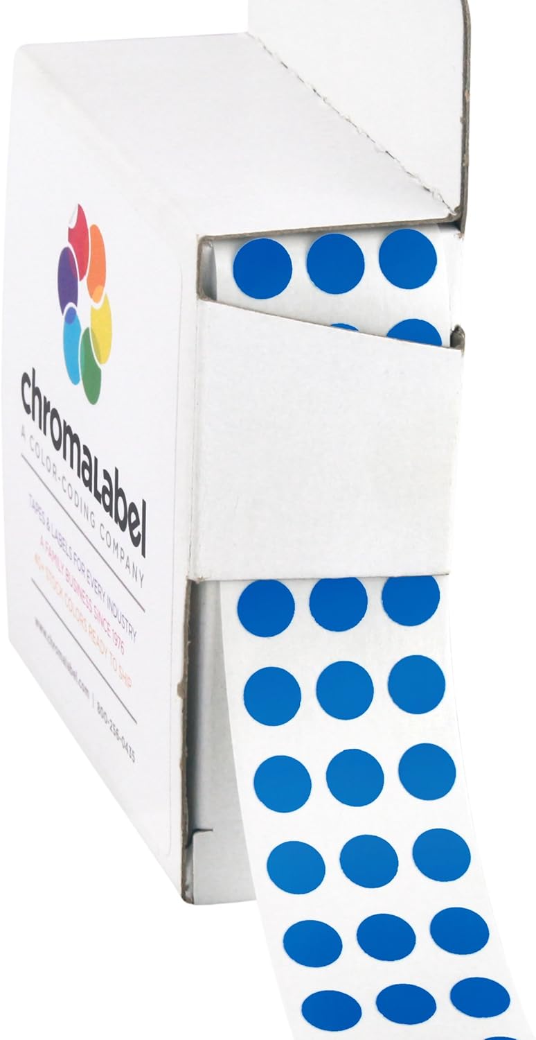 ChromaLabel 1/4 Inch Round Colored Stickers, Premium Sticky Dots Color Coding Labels, Ideal Colored Dot Stickers for Arts and Crafts - 1000 Sticker Labels with Handy Dispenser, Dark Blue Sticker Dots