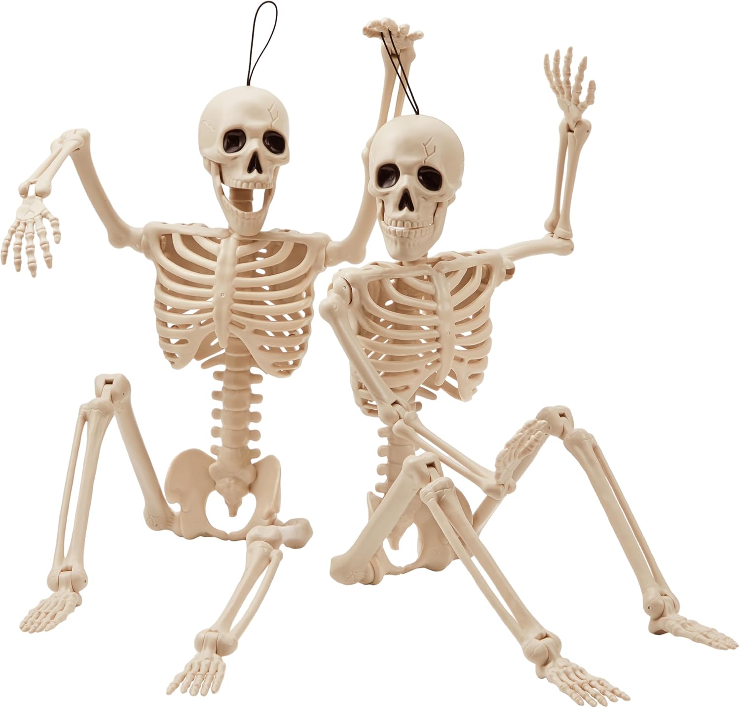 JOYIN 2 PCS 24” Halloween Skeletons Full Body Posable Skeletons Human Plastic Bones with Movable Joints for Spooky Indoor and Outdoor Decorations